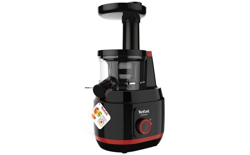 Соковижималка Tefal JUICEO шнекова, 150Вт, чаша-0.8л, жмих-0.8л, насадка для цитрусових, пластик, червоно-чорний (ZC150838) 320642 фото