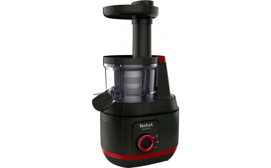 Соковижималка Tefal JUICEO шнекова, 150Вт, чаша-0.8л, жмих-0.8л, насадка для цитрусових, пластик, червоно-чорний (ZC150838) 320642 фото