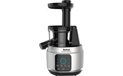 Соковижималка Tefal JUICE&CLEAN шнекова, 150Вт, чаша-0.8л, жмих-0.8л, пластик, сріблясто-чорний (ZC420E38) 322698 фото
