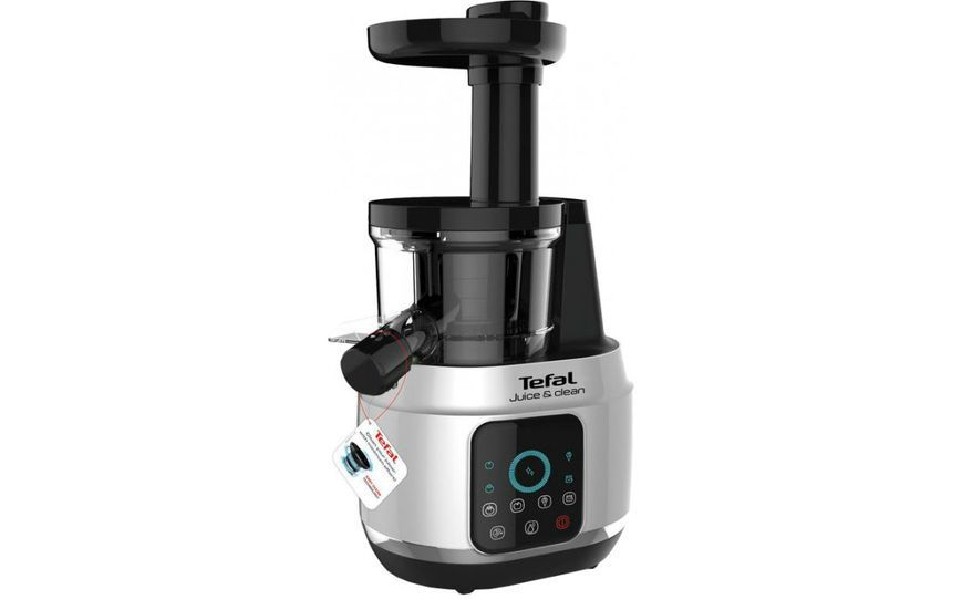 Соковижималка Tefal JUICE&CLEAN шнекова, 150Вт, чаша-0.8л, жмих-0.8л, пластик, сріблясто-чорний (ZC420E38) 322698 фото