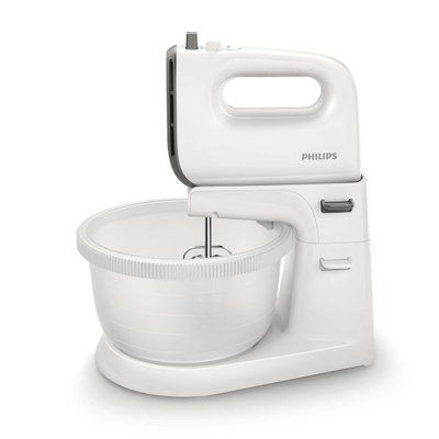 Міксер Philips стціонарний Viva Collection, 450Вт, насадки -4, чаша -пластик, 3л , біло-сірий (HR3745/00) 292622 фото