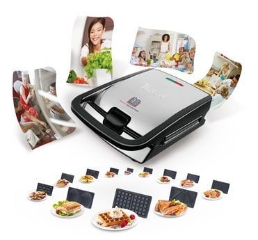 Мультимейкер Tefal Snack collection Snack collection, 700Вт, коплект-3 платини, тефлон, корпус-нержав.сталь, пластик, чорний (SW854D16) 320649 фото
