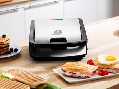 Мультимейкер Tefal Snack collection Snack collection, 700Вт, коплект-3 платини, тефлон, корпус-нержав.сталь, пластик, чорний (SW854D16) 320649 фото
