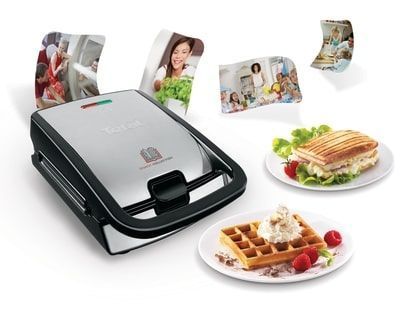 Мультимейкер Tefal Snack collection Snack collection, 700Вт, коплект-3 платини, тефлон, корпус-нержав.сталь, пластик, чорний (SW854D16) 320649 фото