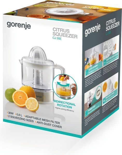 Соковижималка Gorenje цитрус-прес, 30Вт, чаша-0.8л, пластик, метал, білий (CJ30E) 377834 фото