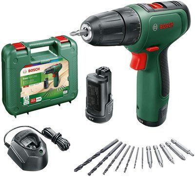 Шурупокрут-дриль акумуляторний Bosch EasyDrill 1200, 12В 2х1.5Аг, 30Нм, 20+1, 0-400/1500об/хв, ЗП, кейс, набір свердл і біт, кейс, 0.94кг (0.603.9D3.007) 359711 фото