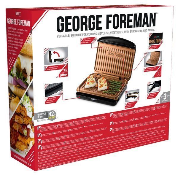 Гриль George Foreman притискний Fit Grill Copper Medium, 1630Вт, темп. режимів-1, пластик, чорний (25811-56) 360509 фото