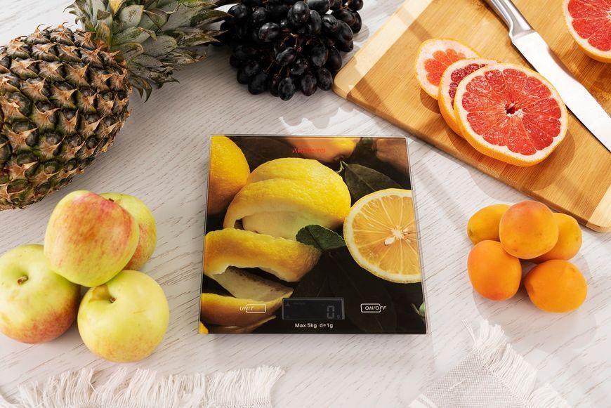 Ваги Ardesto кухонні LEMON, 5кг, 2хААА в комплекті, скло, багатокольоровий (SCK-893LEMON) 326245 фото