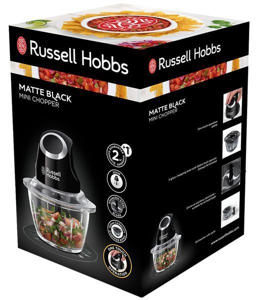 Подрібнювач Russell Hobbs Matte Black, 200Вт, чаша-500мл, скло, корпус-пластик, чорний (24662-56) 343940 фото