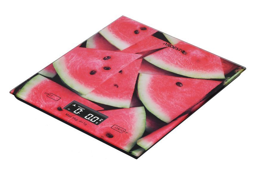 Ваги Ardesto кухонні WATERMELON, 5кг, 2хААА в комплекті, скло, багатокольоровий (SCK-893WATERMELON) 367407 фото