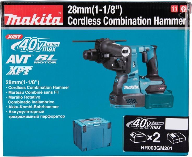 Перфоратор Makita HR003GM201 XGT акумуляторний, 36 В, SDS+, 2.8Дж, 0-980 об/хв, 4.6 кг (HR003GM201) 379005 фото