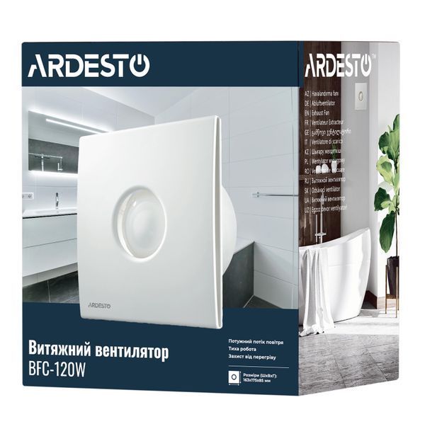 Витяжний вентилятор Ardesto 20 Вт, 120 м3/г, 2300 об./хв., 33 дБ, білий (BFC-120W) 382167 фото