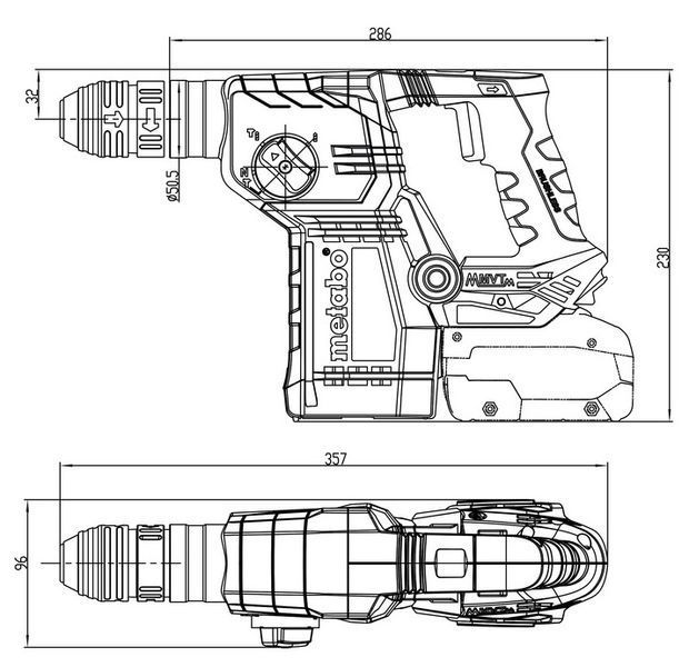 Перфоратор Metabo KH 18 LTX BL 24 Q SET ISA акумуляторний, LiHD, 18В 2*5.5Ач, SDS-plus, 2.2Дж, 3 режими, 0-1280об/хв, пристрій для видалення пилу metaBOX 185 L, (601714930) 376331 фото