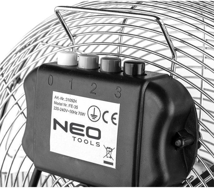Вентилятор підлоговий Neo Tools, професійний, 30см, 50Вт, кнопки, двигун мідь 100%, срібний (90-009) 373247 фото
