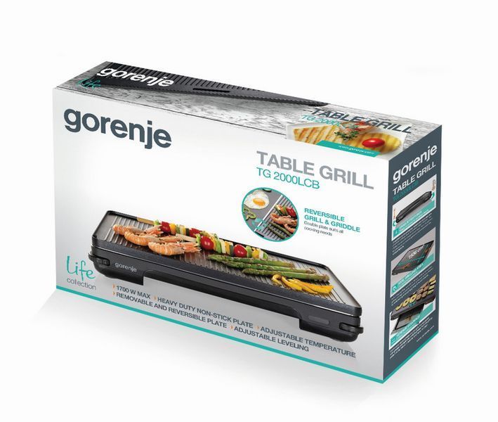 Гриль Gorenje барбекю, 2000Вт, темп. режимів-5, з`ємні пластини, метал, чорний (TG2000LCB) 335023 фото
