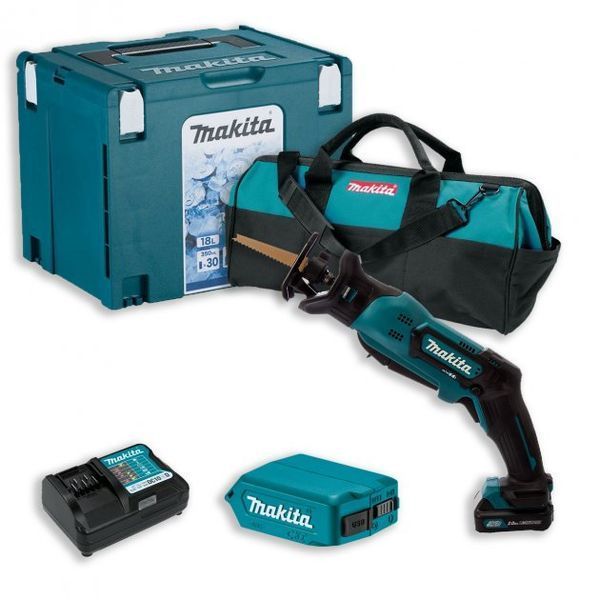 Пилка шабельна акумуляторна Makita JR103DWAX6, CXT 10.8В, Акб 2х2Аг, пропил 50мм, хід 13мм, термо-конт, сумка, адаптер USB, 1.3кг. (JR103DWAX6) 360250 фото